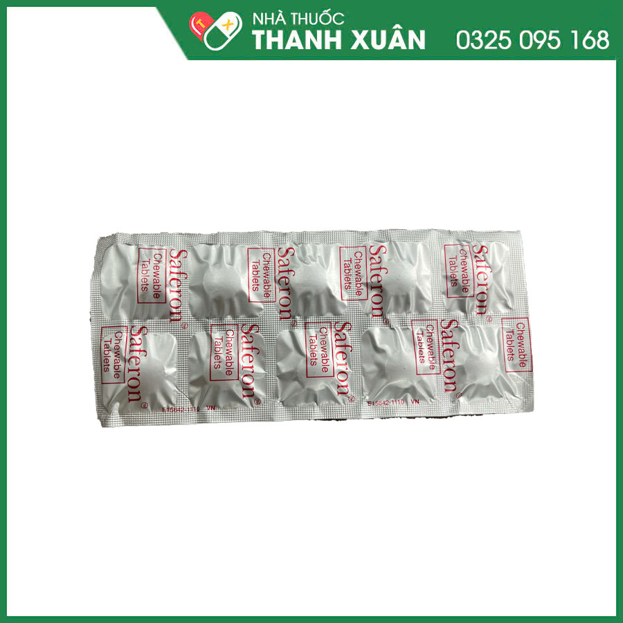 Viên nhai Saferon dự phòng và điều trị triệu chứng thiếu máu thiếu sắt